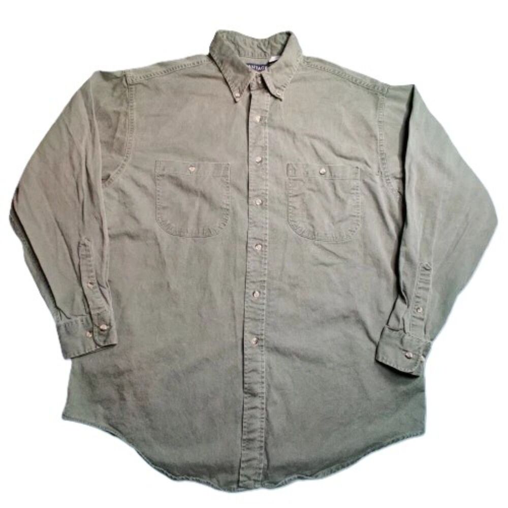 Vantage Custom Classics Green Button-Down Shirt L Made in USA 100% Cotton